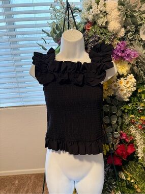 ON 34th Black Ruffled Smocked Square-Neck Women’s Top Size XL